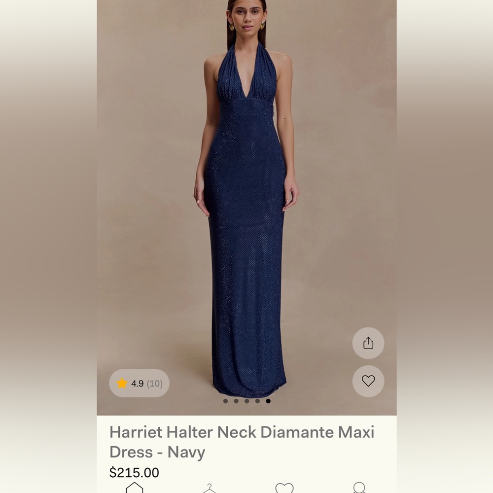 MESHKI Harriet Halter Neck Diamante Maxi Dress Navy